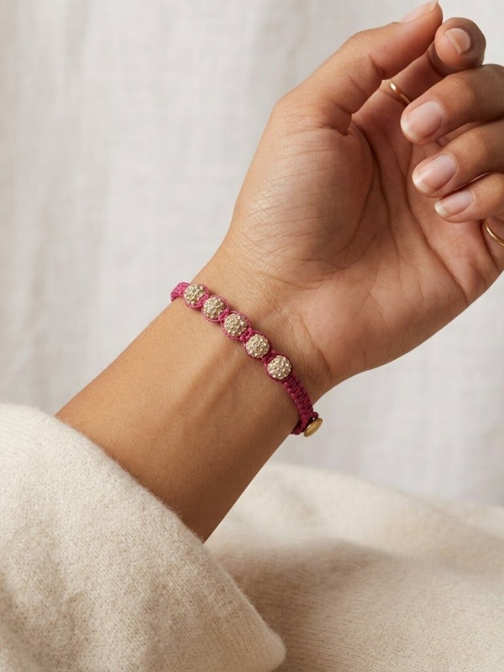 Jcrew pull tight or loose pink string with silver balls dainty bracelet